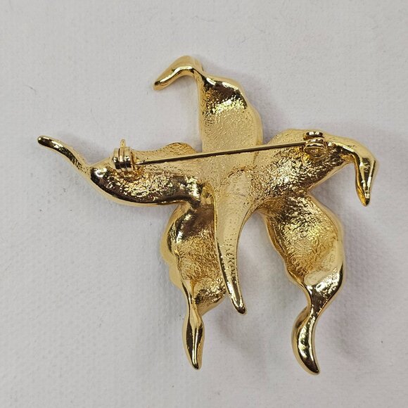 Gold Tone Lily Purple Enamel Brooch Faux Pearl Flower Unmarked Pin - Picture 3 of 7